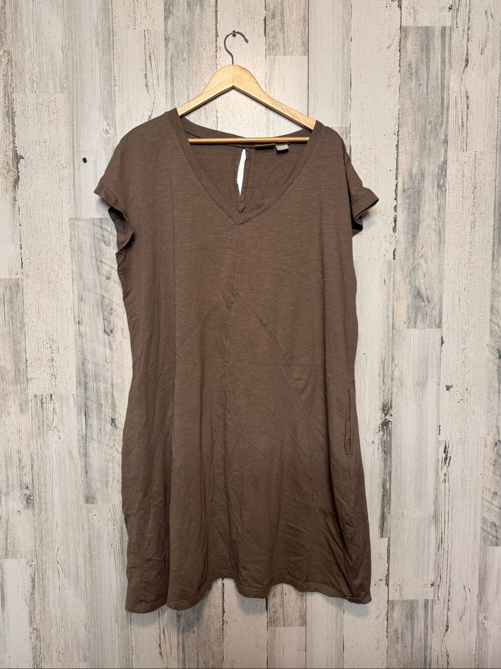Zim & Zoe 100% Cotton V-Neck Short Sleeve Pocket T-Shirt Dress Brown Womens 22/2